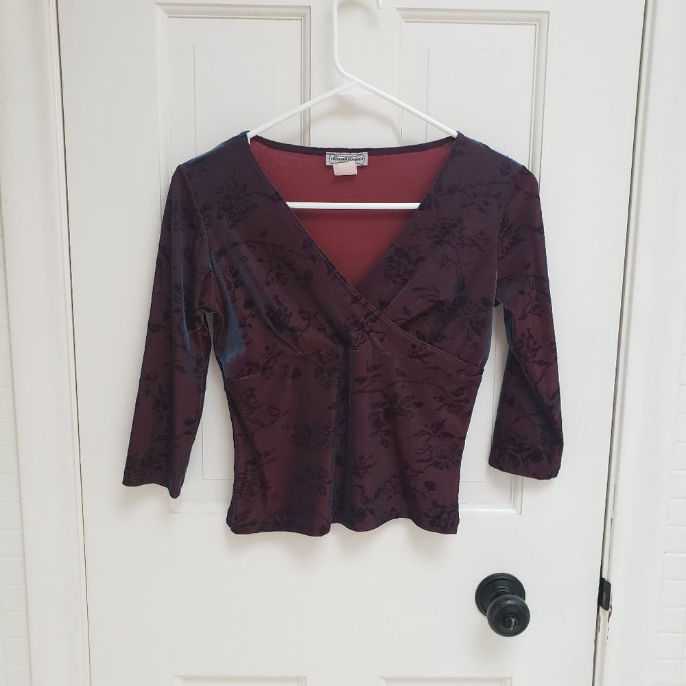 Vintage Y2K Evolution Not Revolution Maroon Wrap Top Iridescent Blue S Rare